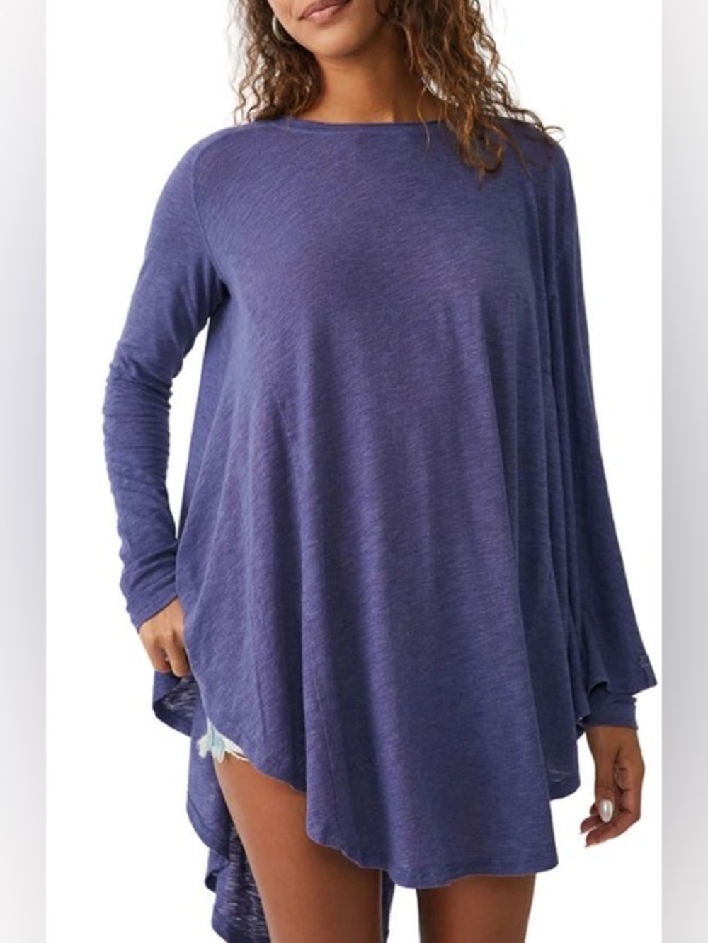 We The Free Long-Sleeve Crewneck Aline Shirt in Slate Blue